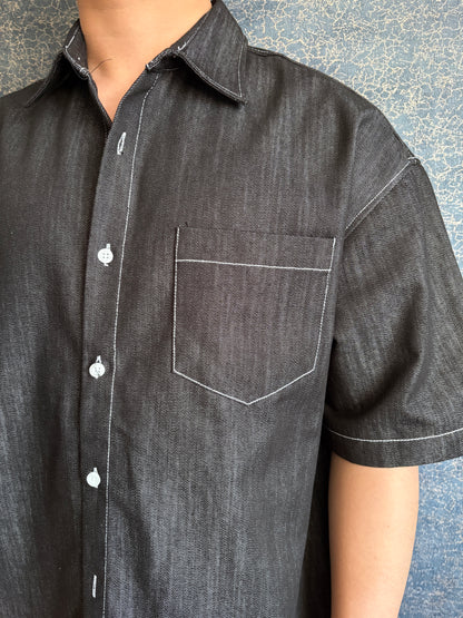 Non-fade Oversize Denim Short-Sleeve Shirt