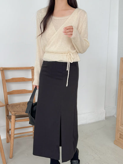 Knit Sleeveless Top and Cardigan Tie Set (Ivory)