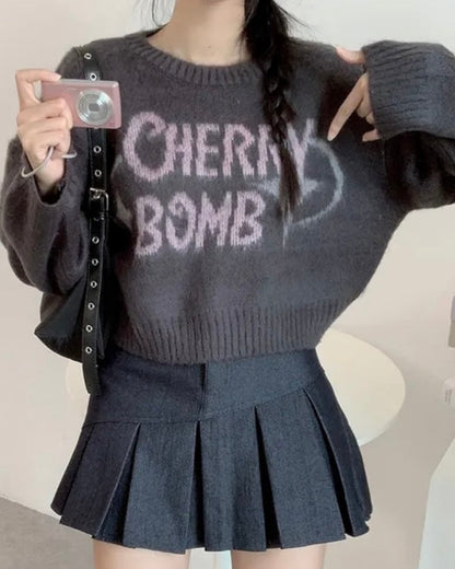 (DEC NEW) Round Neck Cherry Bomb Short Brush Knit