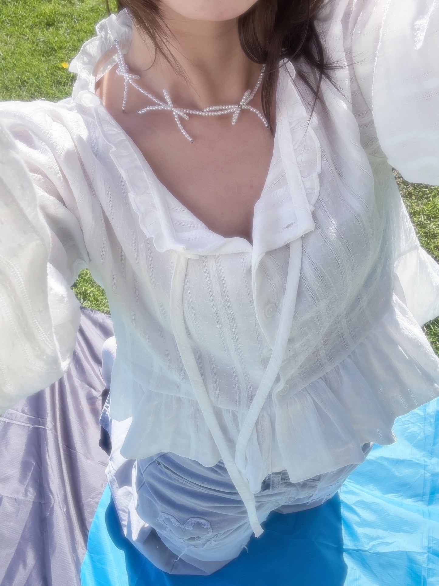 Ruffle Hem Long Sleeve Blouse with Ties