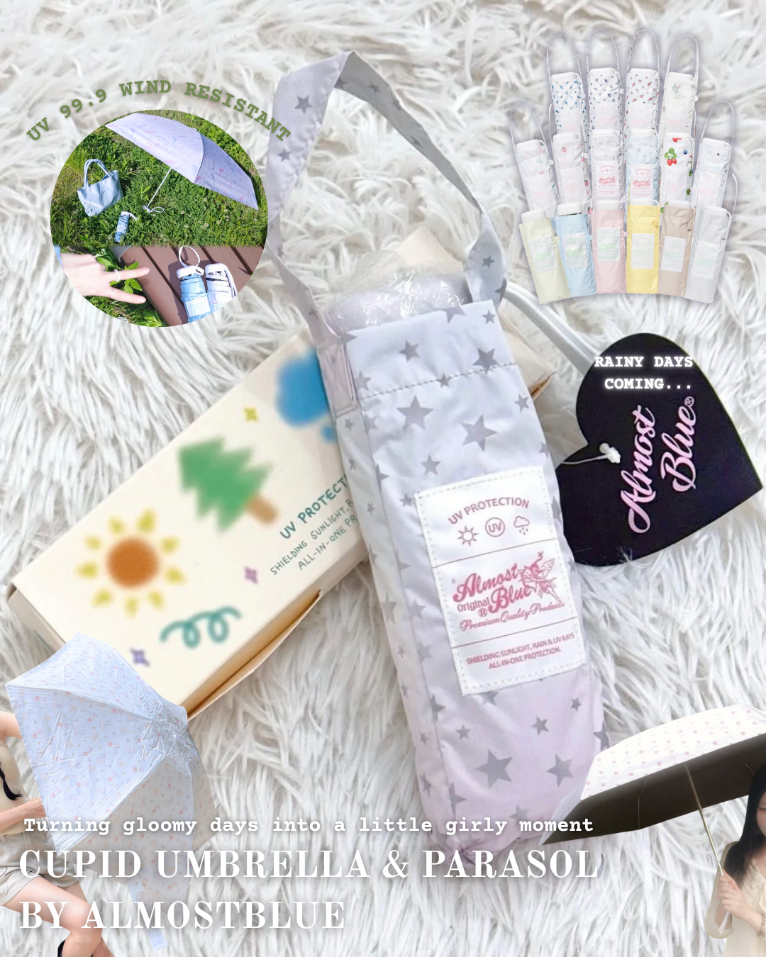 [Almostblue] CUPID UMBRELLA & PARASOL. UV 99.9% & Wind-Resistant! (26 Colours)