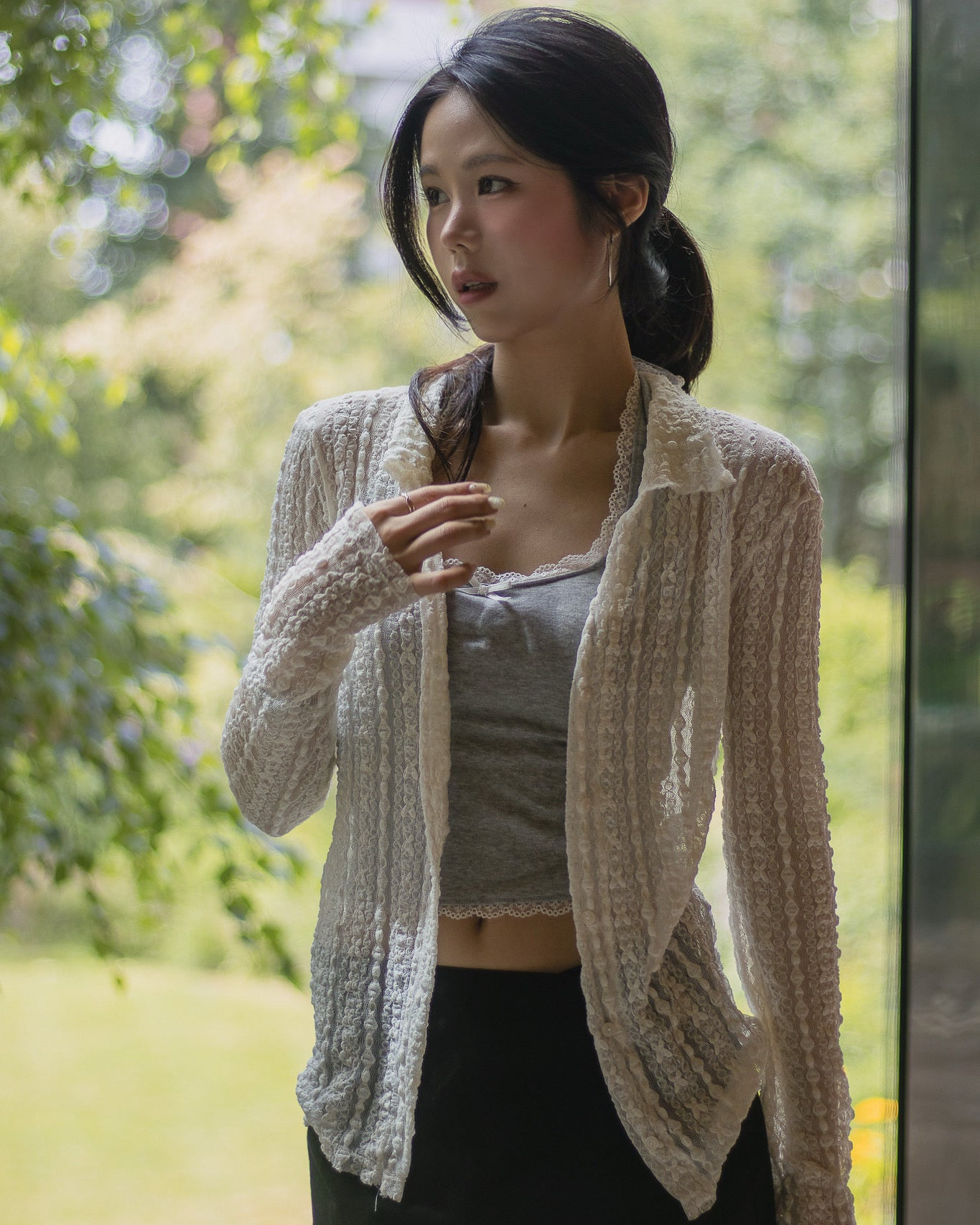 Angelique Sheer Lace Cardigan Top 4 Season (Ivory)