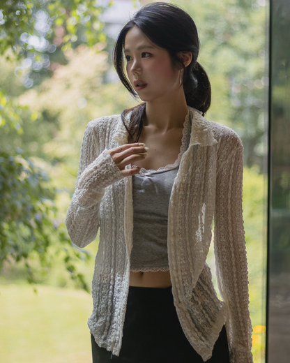 Angelique Sheer Lace Cardigan Top 4 Season (Ivory)