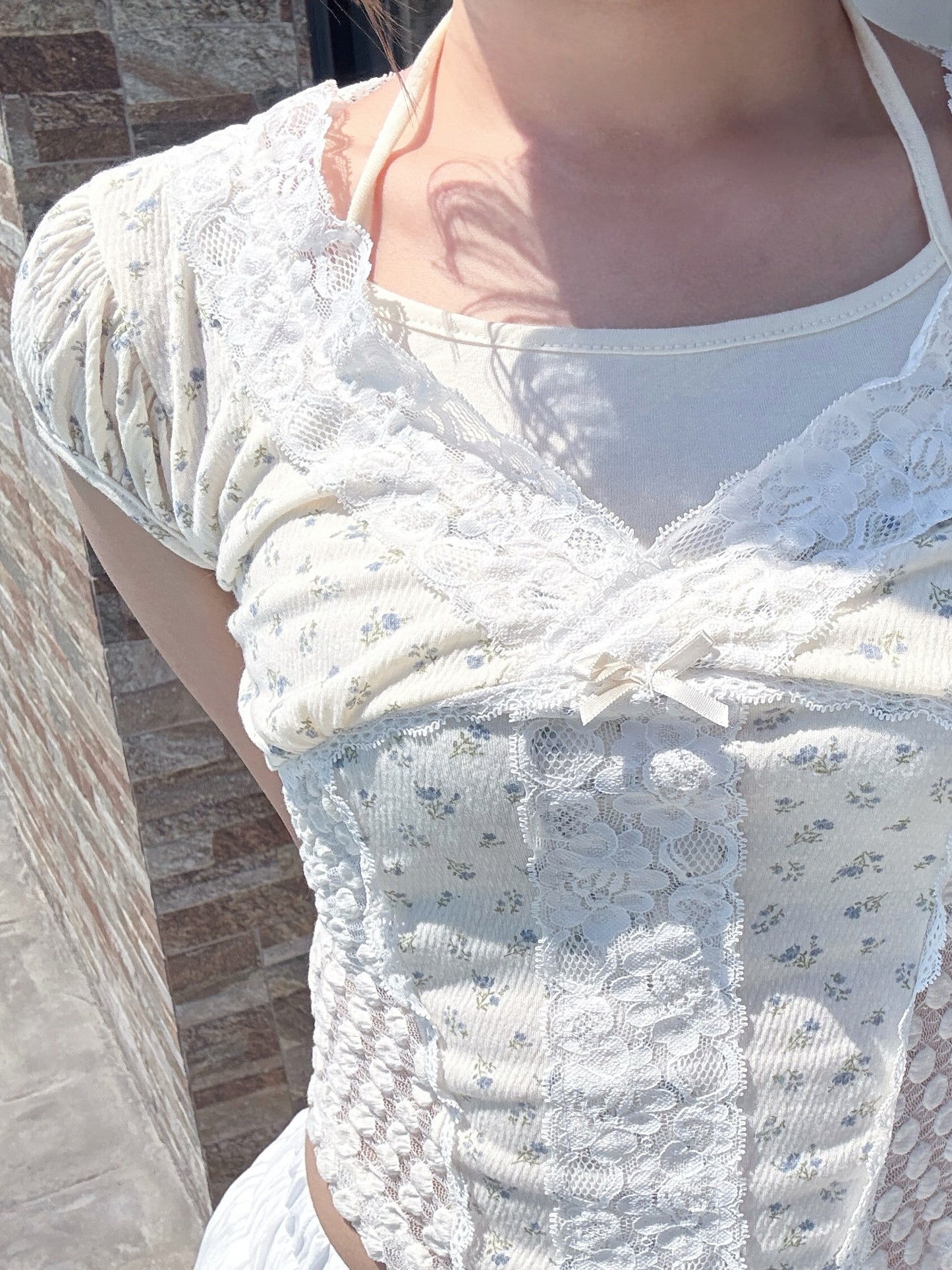 Fairycore Floral Lace Detail Panel Tee (Ivory)
