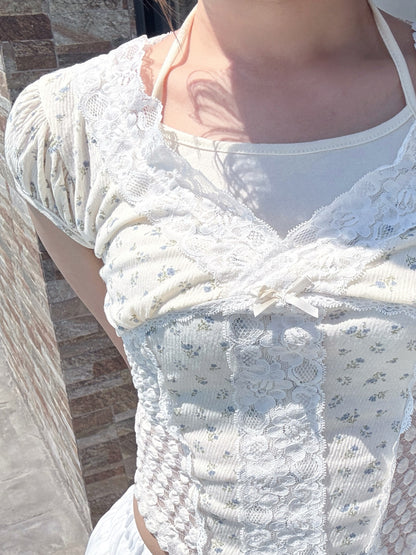 Fairycore Floral Lace Detail Panel Tee (Ivory)