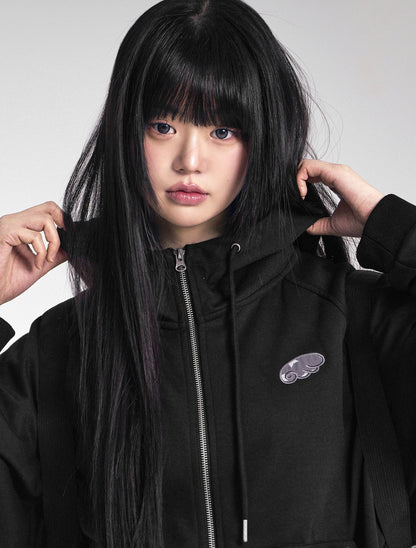 [LOOXP MADE]Angel embroidery patch high neck overfit hooded zip-up