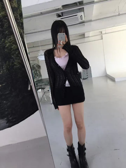 Angelique Sheer Lace Cardigan Top 4 Season (Black)