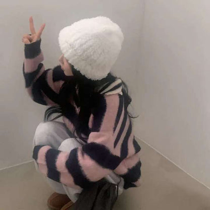 (Preorder) Unisex Collar Brush Striped Knitwear