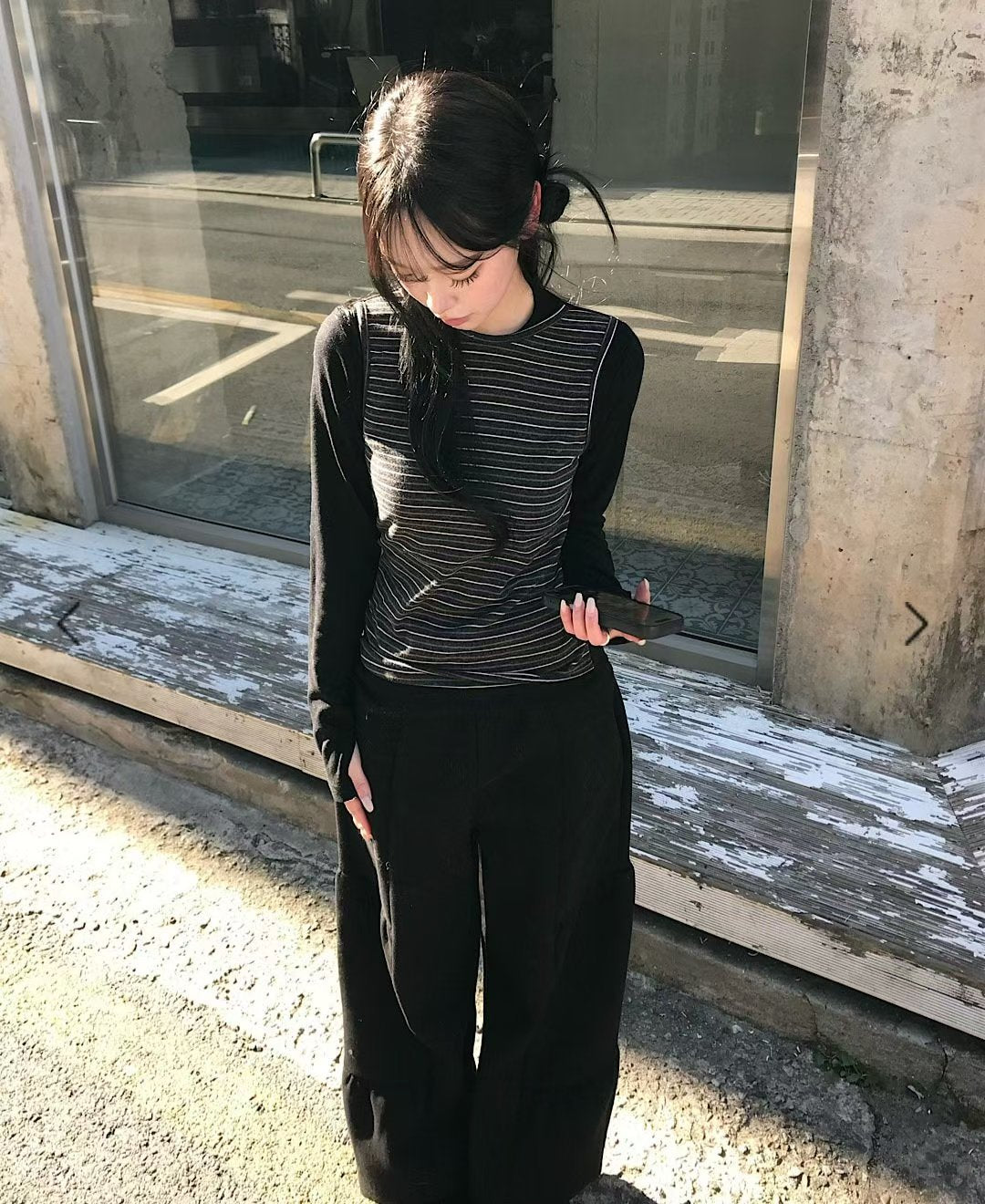 Striped Fake Two Piece Long Sleeve Tie Tee