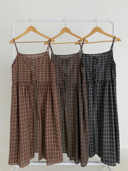 Ribbon Check 2 Way Layering Long Dress Ops