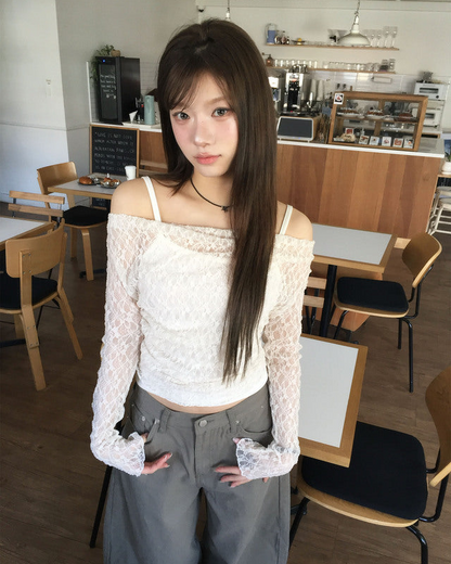 Off shoulder lace tank top set