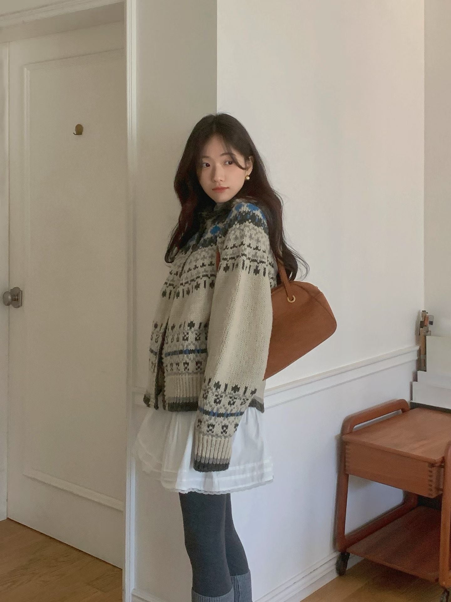 (BF NEW IN) Nordic Pattern Cardigan with Hood