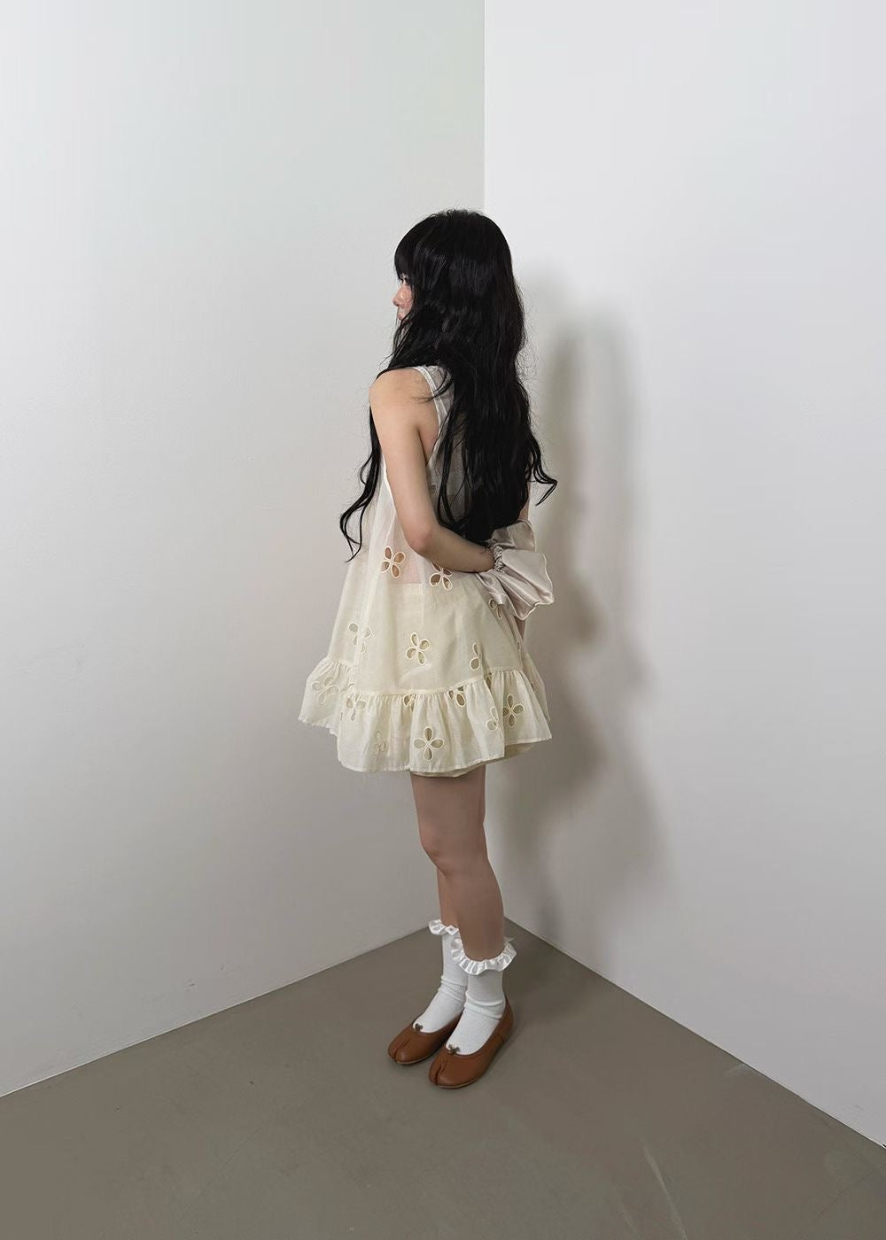 High End Sheer Floral Detail Ruffle Hem Dress Ops