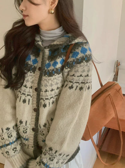 (BF NEW IN) Nordic Pattern Cardigan with Hood
