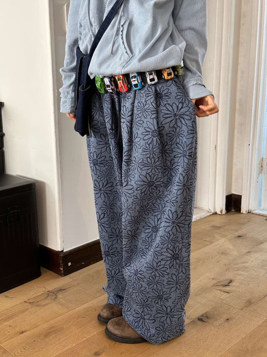 (Preorder) Floral pigment print loose-fit cotton one size pants