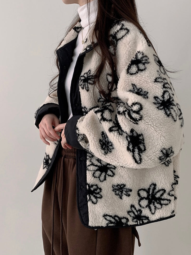 Reversible Flower Dumping Windbreaker Fleece Jacket
