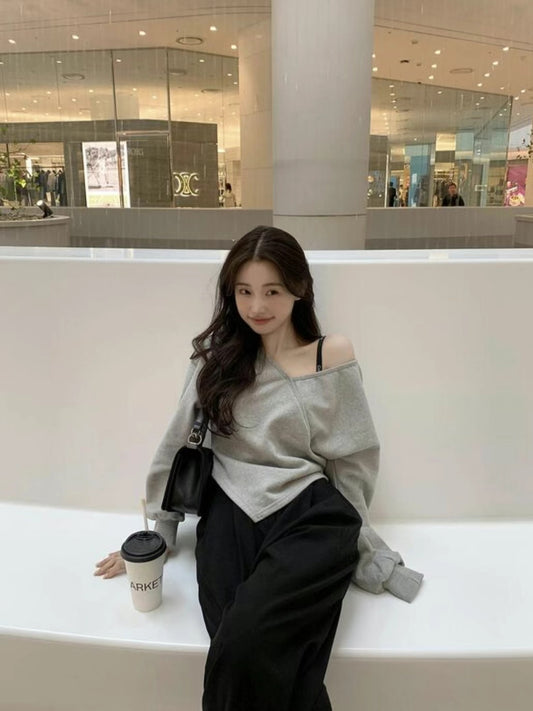Off shoulder 3 way sweatshirt (Grey)