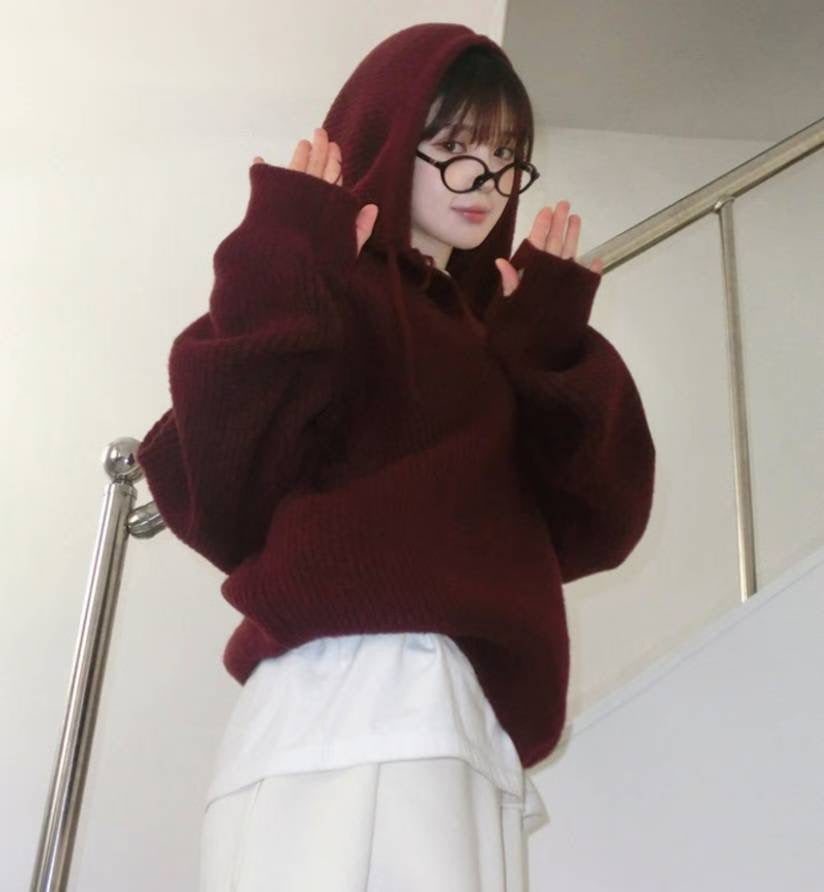 （DEC NEW) Hand Warmer Winter Honeycomb Knit Hoodie