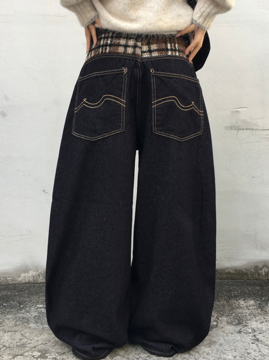 (DEC NEW) Winter Denim Check Wool Balloon Pants