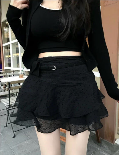Spring Chiffon Dot Double-Tiered Mini Skirt