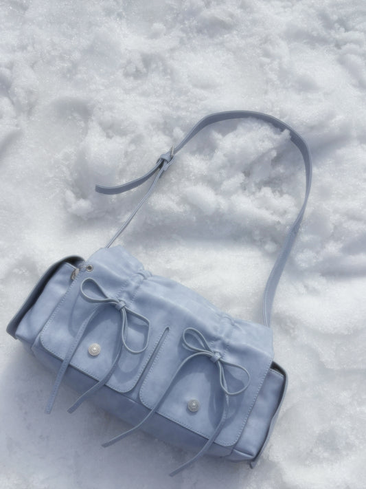 Skyblue Designer Brand Ribbon Leather Shoulder Bag (Large/Mini)