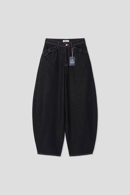 (Preorder) Pink threads Wide Denim Ribbon Balloon Jeans