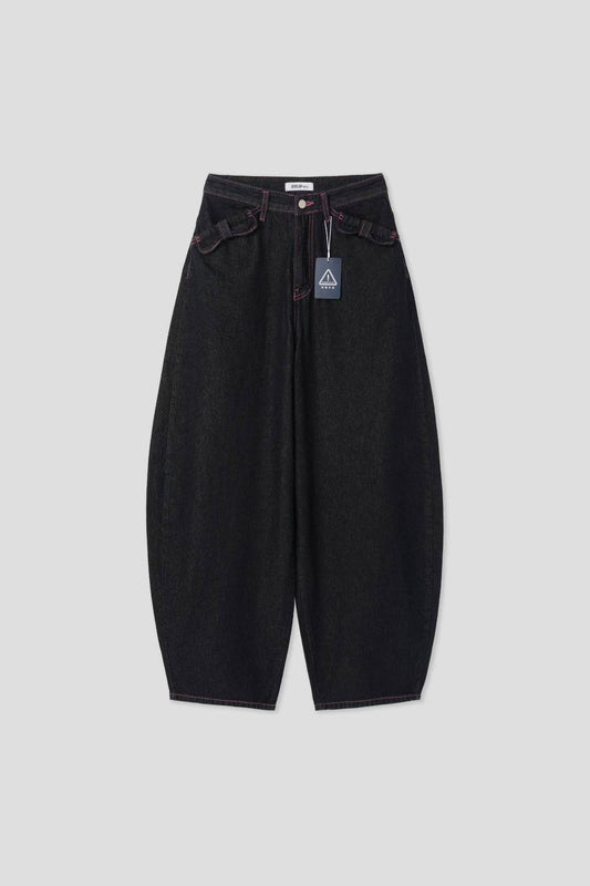 (Preorder) Pink threads Wide Denim Ribbon Balloon Jeans