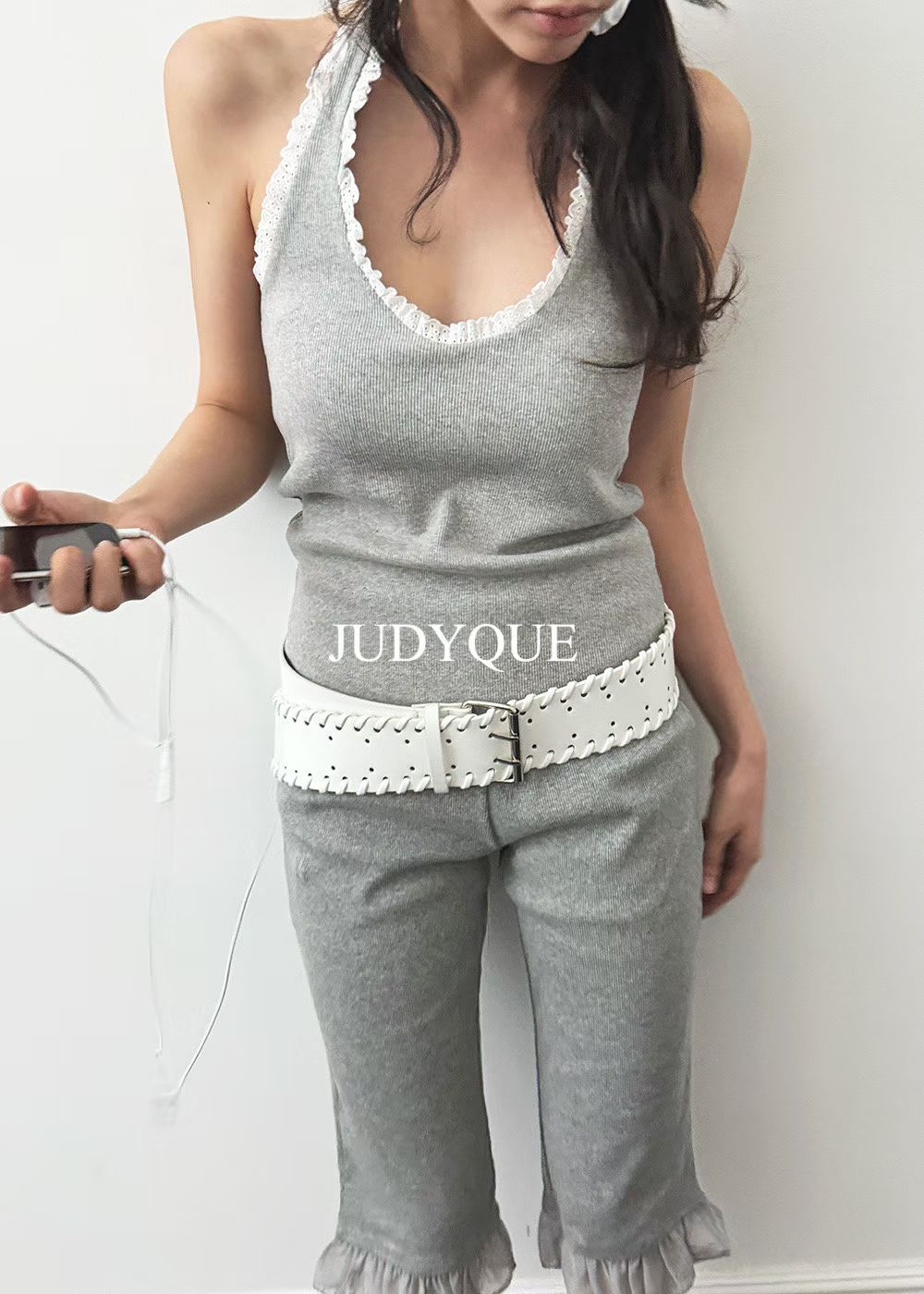 High End Padded Trim Halter Knit Tank Top
