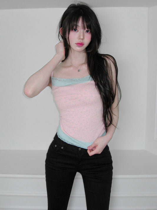 [Zanne] Brand Made Flori Heart Drop Lace Sleeveless Tank Top (3 Colours)
