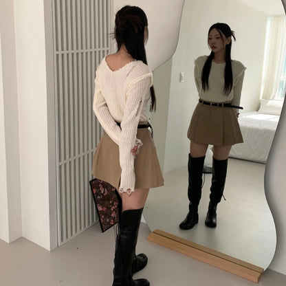 (BF NEW IN) V-neck Knit Wool Mesh Long Sleeve T-shirt