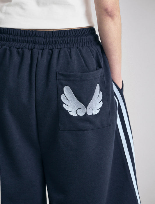 [LOOXP] Track Angel Embroidered Back Pocket Bermuda Pants Navy