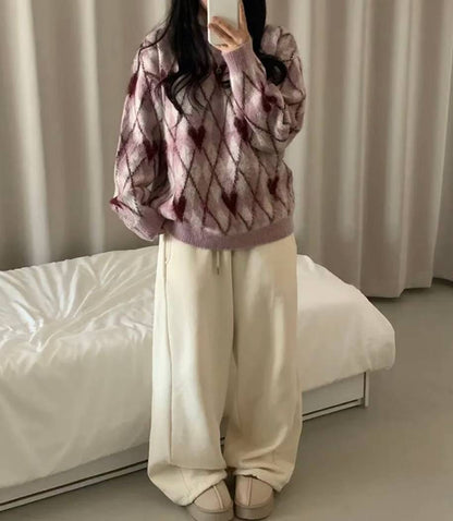 (BF NEW IN) Christmas Vibe Heart Check Knit