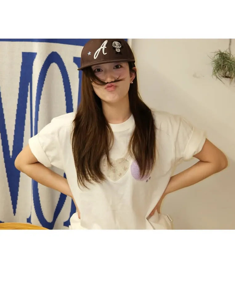 [Ambler] Check Flower Graphic Short Sleeve T-shirt (Oversized/Crop/3 Colours)