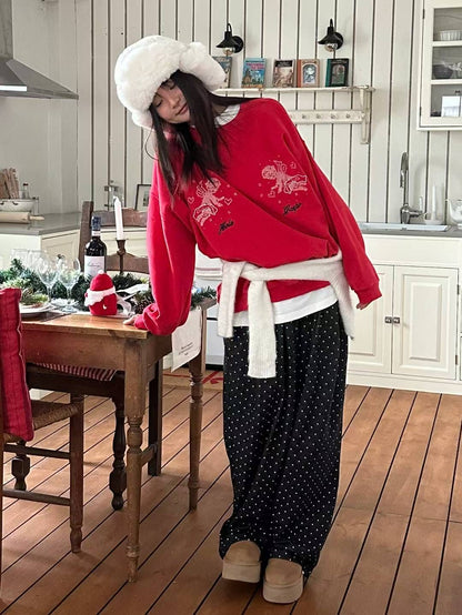 (DEC NEW) Cupid embroidered fleece-lined winter sweatshirt