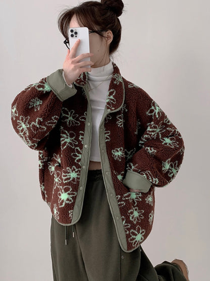 Reversible Flower Dumping Windbreaker Fleece Jacket