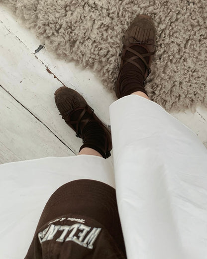 Fringe Ribbon Sneakers (Brown)