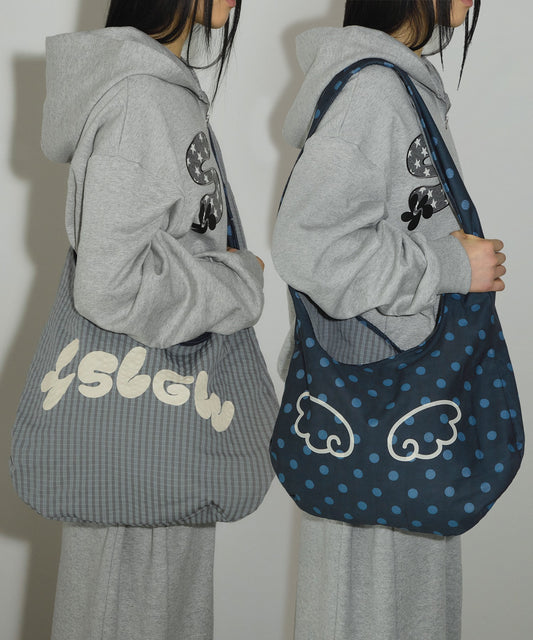 [SLEEKGLOW] Unisex Reversible Dot Check Crossbody Bag [Blue]