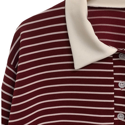 Collar striped long-sleeve top