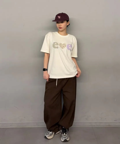 [Ambler] Check Flower Graphic Short Sleeve T-shirt (Oversized/Crop/3 Colours)
