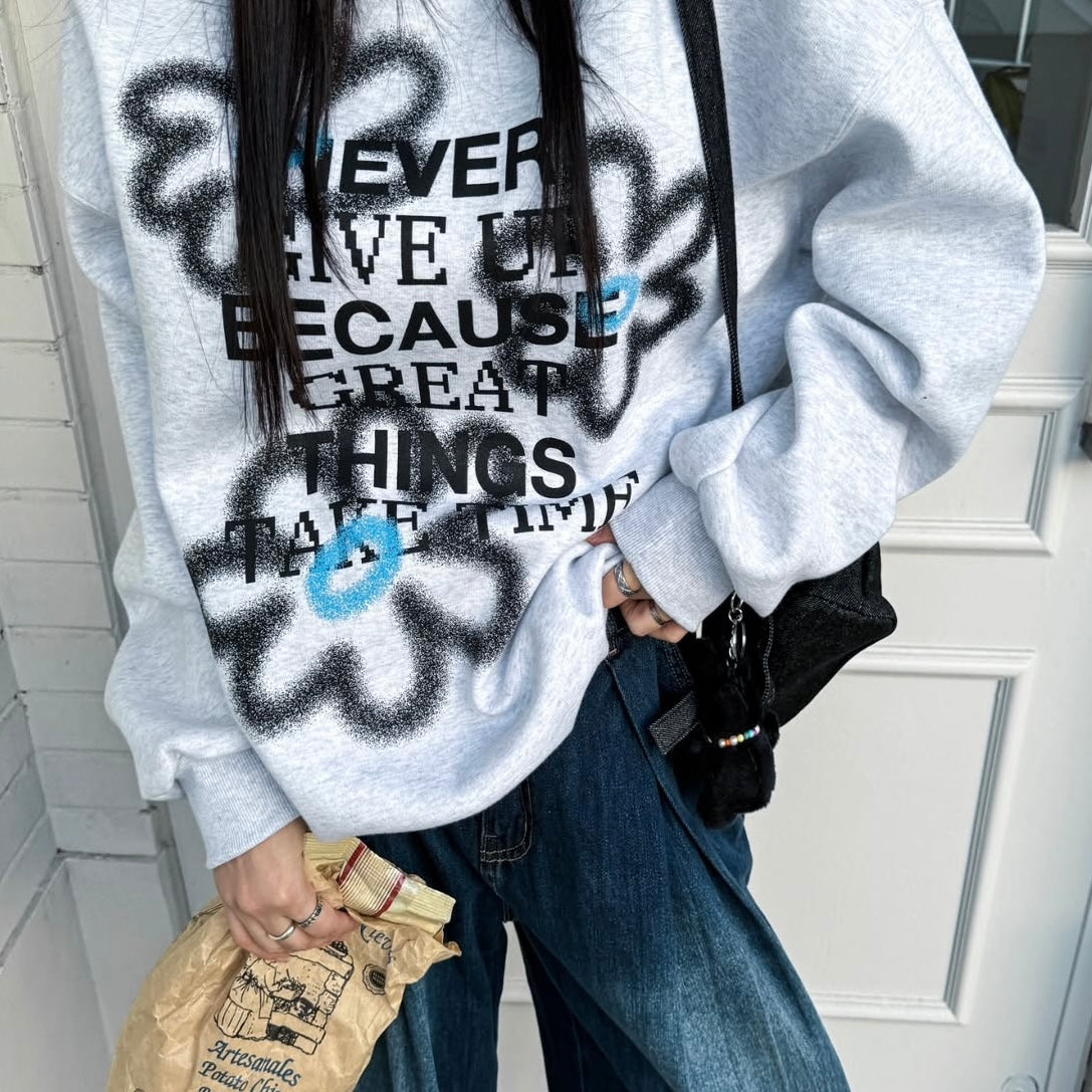 (Preorder) Unisex Flower Painting Sweatshirt with Fleece Lining