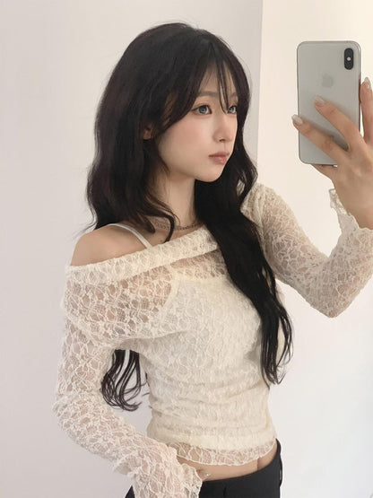 Off shoulder lace tank top set