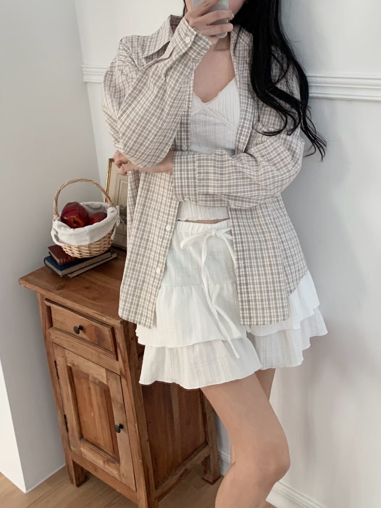 Spring Soft Girl Ruffle Crinkle Layer Mini Skirt