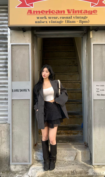 Spring Chiffon Dot Double-Tiered Mini Skirt