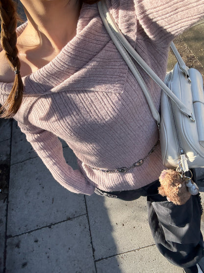 Two Collar Off Shoulder Knit Top