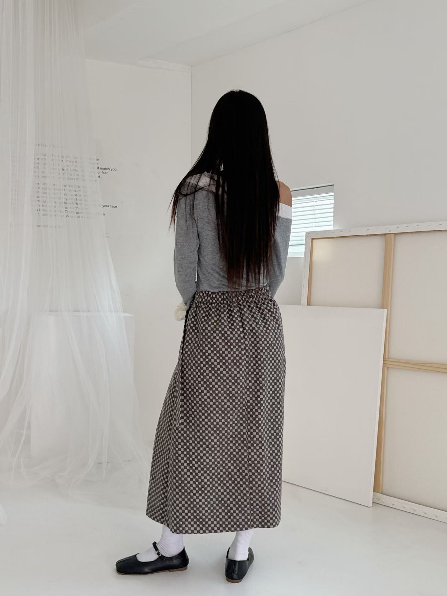 (Preorder) A-Line Check Button Skirt