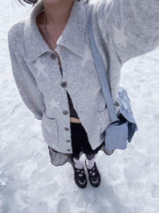 Over-the-knee star cardigan in grey