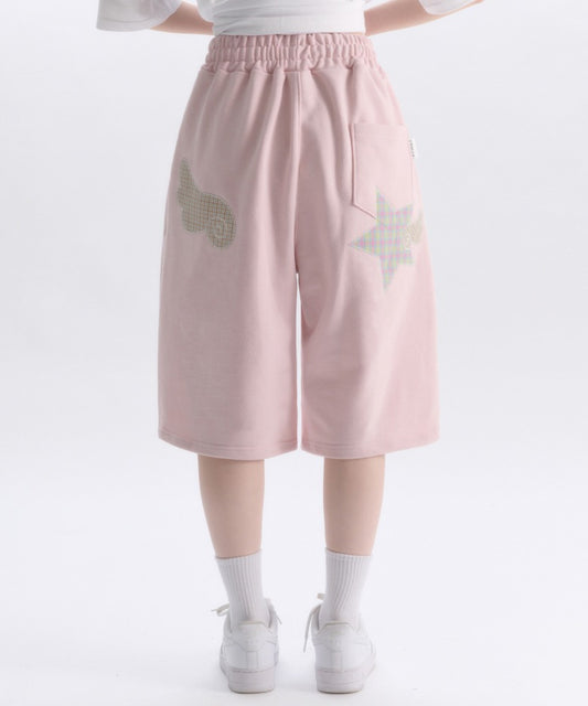 [Ambler] Unisex Angel Star Patch Bermuda Pants Single-Pleat Sweat Shorts (3 Colours)