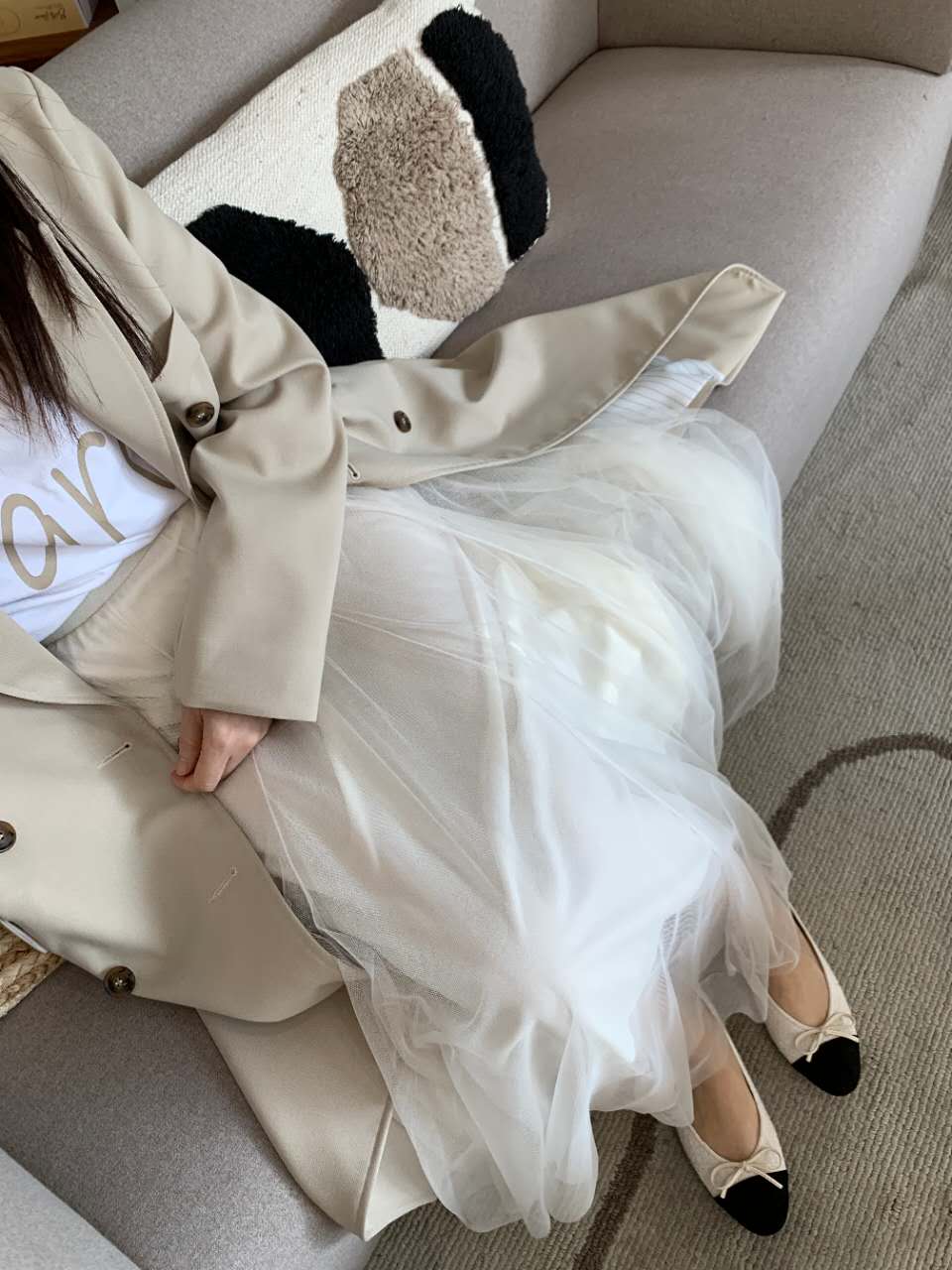 Two-piece chiffon skirt  (Grey/Black)