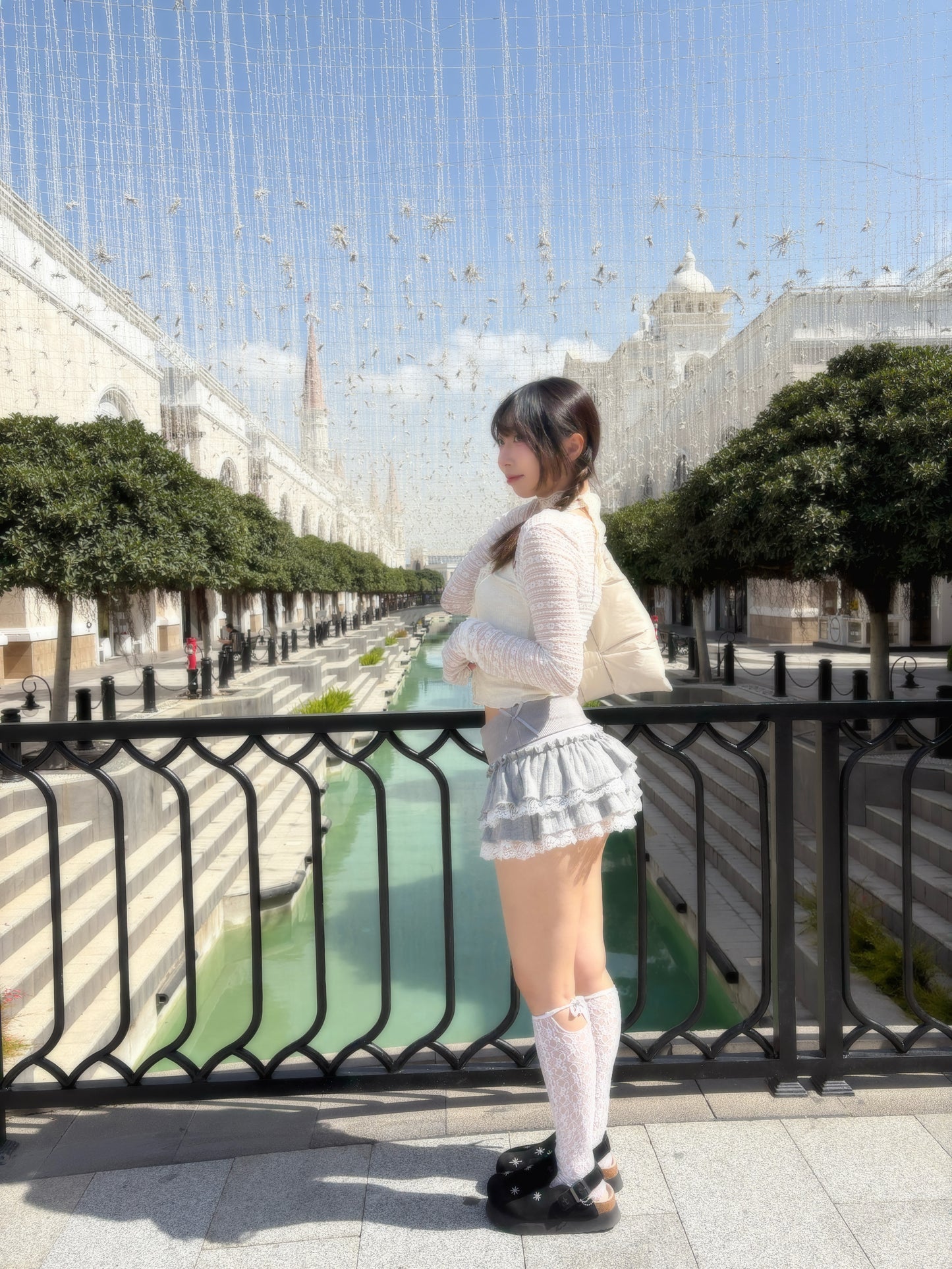 Premium Lace Layered Ruffle Mini Skirt with Bow details