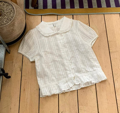 Dolly Button Up Layered Frill Collar Short Sleeve Blouse